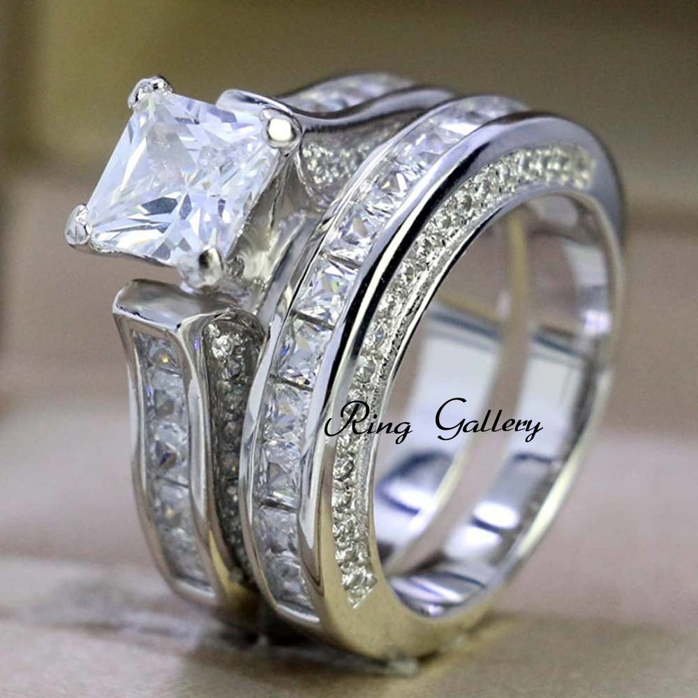 Wedding Ring Set Engagement Ring 925/14k Sterling Silver size 5,6,7,8,9,10,11,12